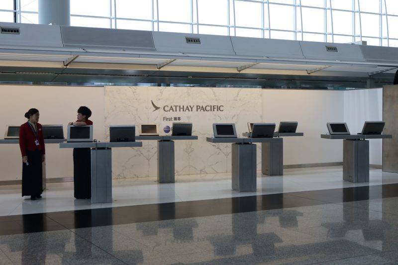 Cathay Pacific First Class counter at Hong Kong airport terminal 1