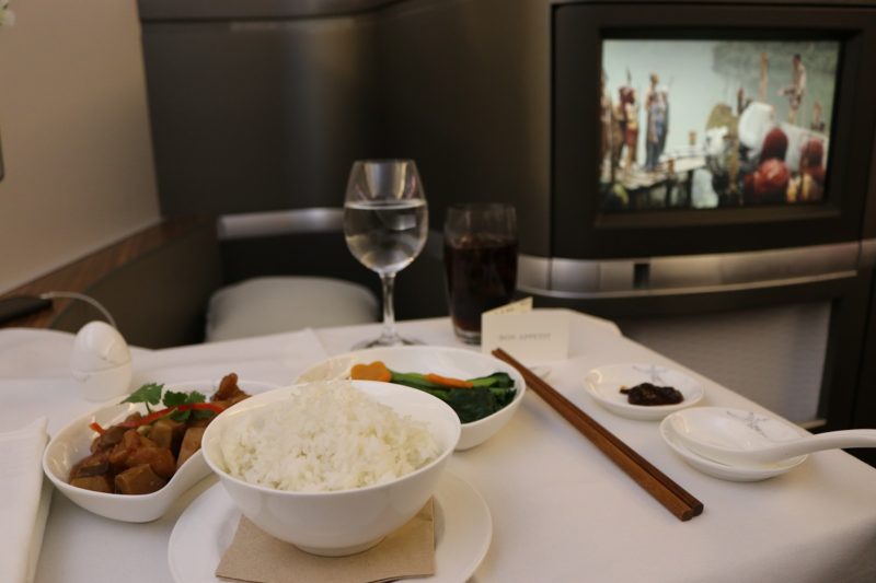 Main dish - Chinese-style chicken with steam rice - from Cathay Pacific First Class lunch